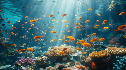 colorful underwater world with corals and fish