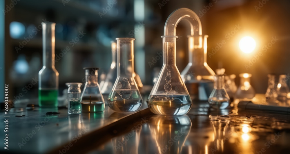 Poster science in action - a laboratory setup with flasks and test tubes