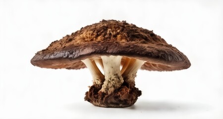  Mushroom in focus against white background