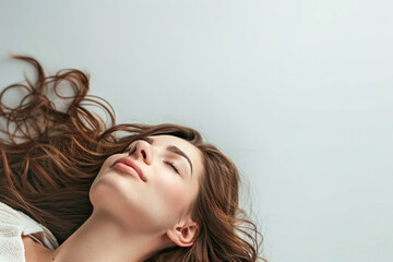 Fototapeta premium Beauty Woman Lying Down. Spa Girl. Resting Female on White Background. Space for text.