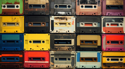 Obraz premium Collection of a colourful retro audio cassette