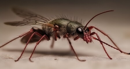 Fototapeta premium Close-up of a vibrant red and black bee with intricate details