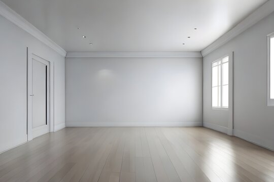 Empty interior of wooden floor and white paint room