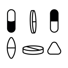 Pills and capsules icon set. Simple drug icon vector design 