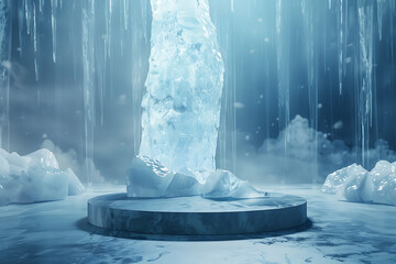 ice podium background, 3d product preview. podium stage and space studio pedestal - obrazy, fototapety, plakaty
