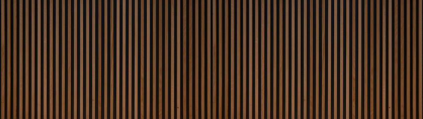 Wood background banner panorama long - Brown wooden acoustic panels wall texture , seamless pattern