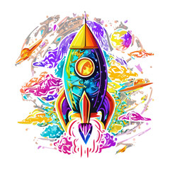 Colorful space ship, Rocket in space