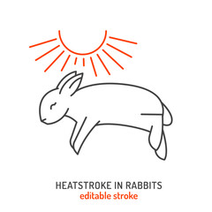 Rabbit heatstroke and fever icon. Hyperthermia in rabbits. - 748051496
