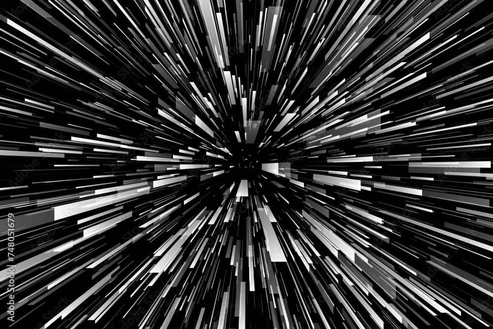 Poster abstract futuristic black and white technology background with geometric digital explosion. radial m