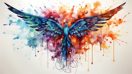 An artistic composition featuring a medical caduceus symbol, formed by vibrant watercolor strokes, representing the fusion of art and medicine, with a dynamic and expressive appearance - obrazy, fototapety, plakaty
