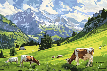 Fototapeta na wymiar cow with mountain background