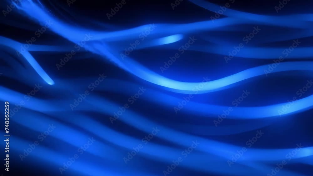 Poster shiny blue light lines creating waves in motion