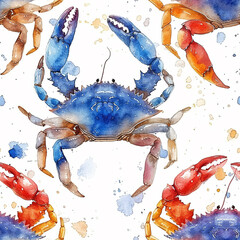 crab sea seamless tile pattern background, ai generated