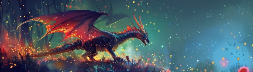 Digital dragons in a cyberpunk fairy tale, fantasy