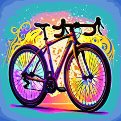 Fototapeta premium Illustration of a bicycle, on a colorful background