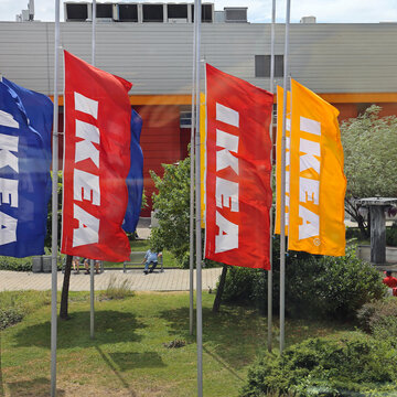 Colourful Flags of Ikea in Budapest Hungary