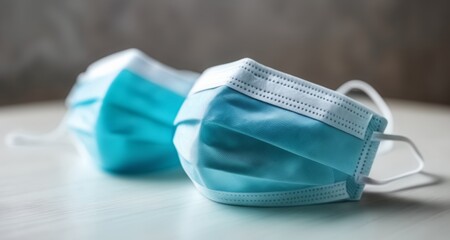  Protection in style - Light blue face masks on a table