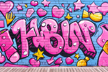 Urban Artistic Expression, Colorful Graffiti on Street Wall, Vibrant Urban Culture and Style