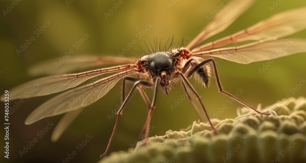 Sticker  Close-up of a dragonfly in flight, showcasing its delicate wings and intricate body structure