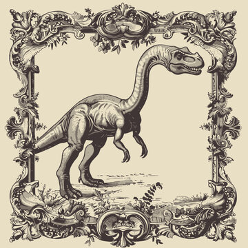 Vintage Illustration Dinosaur with Frame
