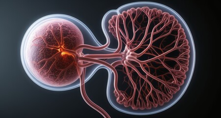  3D Rendered Kidney with Vascular Network