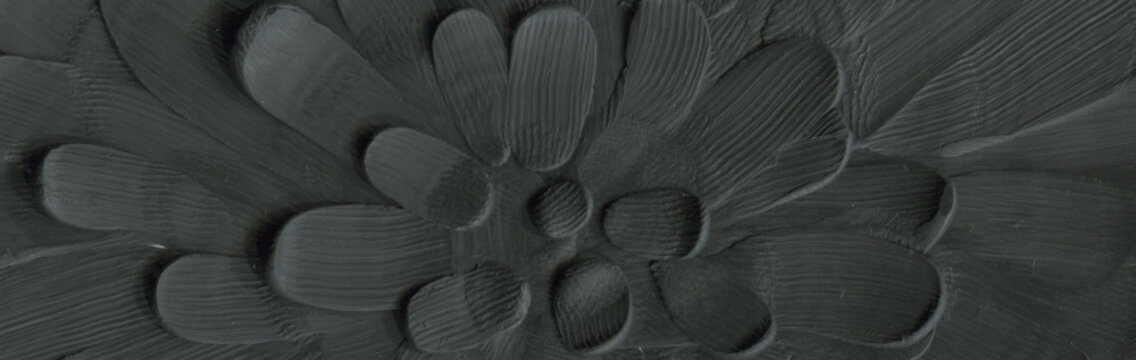 Black raw plasticine texture. Grayscale rough playdough textured background. Abstract modelling clay backdrop. Web banner, poster design or label design elements.