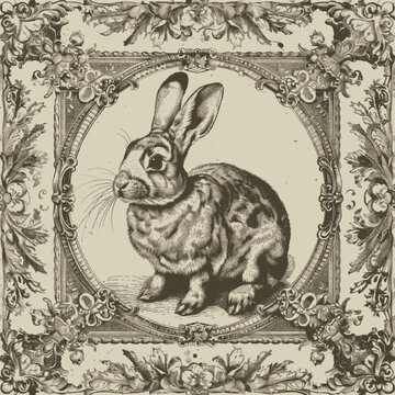 Vintage Illustration Rabbit with Frame