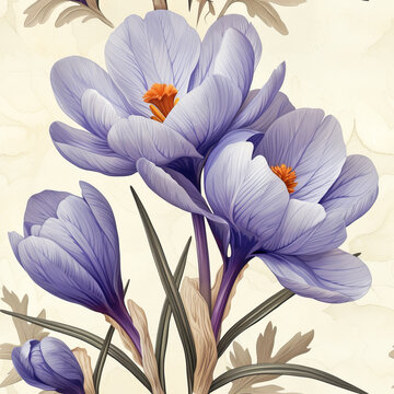 crocus flower spring seamless tile pattern background, ai generated