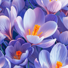 crocus flower spring seamless tile pattern background, ai generated