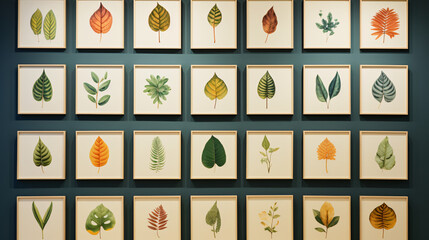 Collection of Leaves Framed on a Wall.