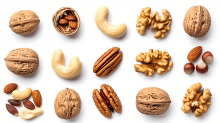 Collection of Various Nuts on White.
