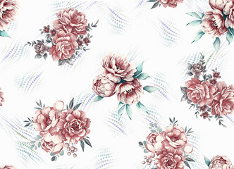 Beautiful Pattern, Floral Seamless Digital Design,Watercolor Textile Allover Abstract Design.On Background