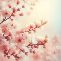 Soft pink cherry blossoms on a light filled background
