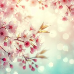 Cherry blossoms with soft focus and dreamy bokeh on light background
