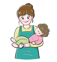 子どもを寝かしつけするお母さん