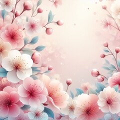 Delicate illustration of pink flowers and buds on soft glowing background