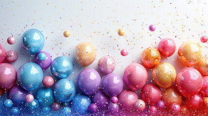 Rainbow and Festive: A Pattern of Balloons and Confetti in Rainbow Colors