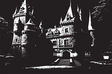 black and white texture of Castle, vector illustration image of Castle black texture on white paper - obrazy, fototapety, plakaty