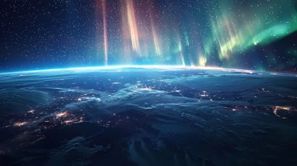 Fotobehang Stunning view of the Earth from space with aurora lights - The beauty and fragility of our planet © R Studio