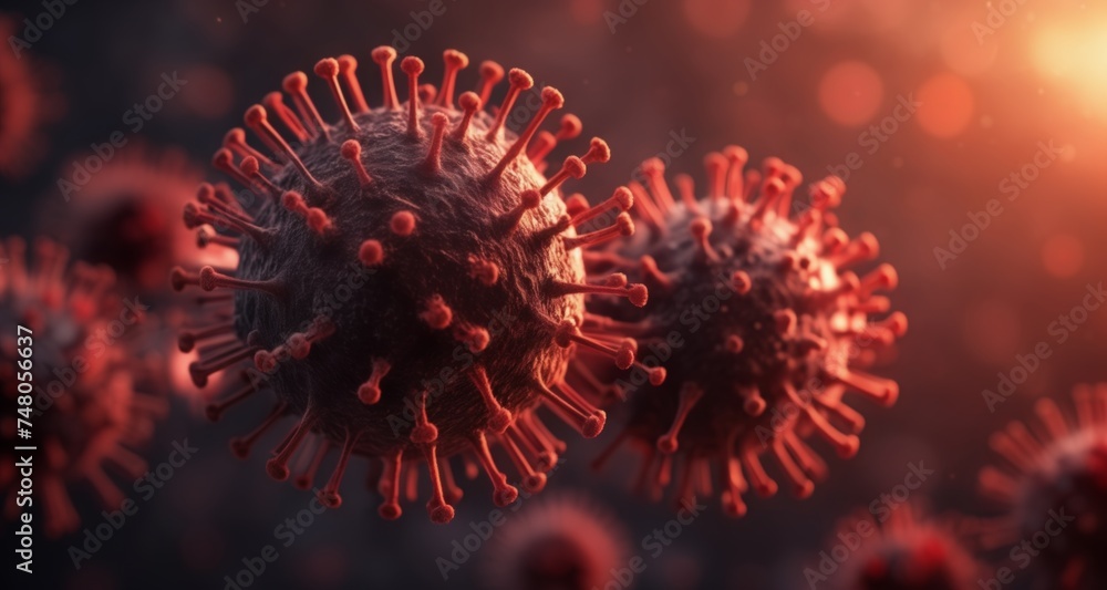 Poster viral particles in a microscopic view, illustrating the complexity of infectious agents
