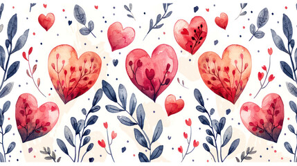 Romantic Pattern of Hearts and Love in Pink and Red - obrazy, fototapety, plakaty