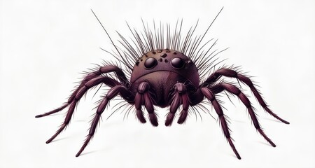  A close-up of a menacing-looking arachnid with a glossy exoskeleton and spiky hairs