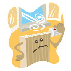 Cartoon illustration of a heater that is angry because the window is wide open