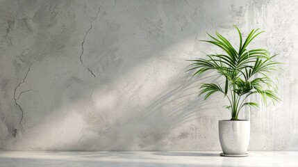 Minimalistic interior with a potted palm plant, great for concepts on interior design and home decor