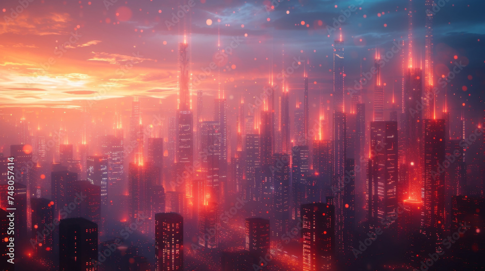 Aufkleber a futuristic cityscape with floating holographic buildings each representing a different financial g