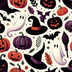 Halloween Ghosts and Pumpkins and Witch Hat Pattern
