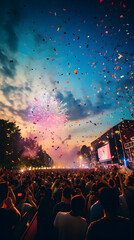 Fototapeta na wymiar Spectacular City-Wide Summer Festival: A Symphony of Colors, Lights and Shared Joy