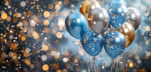 birthday celebrations with confetti balloons and silver confetti