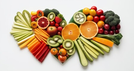 Naklejka na ściany i meble A heart of vibrant health with fresh fruits and vegetables