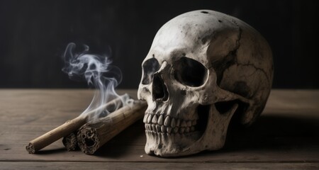  Eerie stillness - A skull and a smoldering cigar